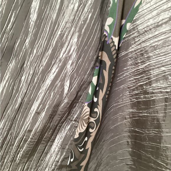 Viviana Gabeiras Long Sleeve Mesh Print Multicolor Silver Crinkle Maxi Dress XL - Picture 9 of 11